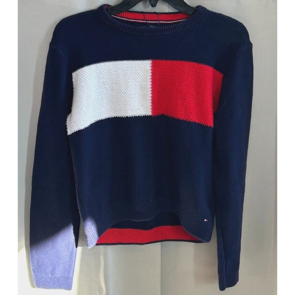 Tommy Hilfiger Sweater Youth Large 16-18 Y2K Cotton‎ Big Logo Color Block 17060x